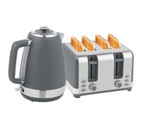 HOMCOM Stainless Steel Kettle and Toaster Set, 1.7L 3000W Rapid Boil Jug Kettle with UK Strix Thermostat, Limescale Filter, 4 Slice Toaster with 7 Browning Controls, Crumb Tray, Grey and Silver Tone