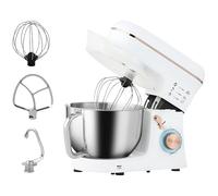 HOMCOM Stand Mixer, 5L Food Mixer for Baking, 6 Speeds and Pulse Setting, 1400W Cake Electric Kitchen Mixer with Dough Hook, Whisk, Stainless Steel Bowl, Splash Guard, Beater, White