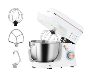 HOMCOM Stand Mixer 5L for Baking 6 Speeds and Pulse Setting 1400W, White | Cake Electric Food Mixer, Dough Hook, Whisk, Stainless Steel Bowl, Splash Guard, Beater