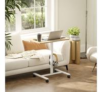HOMCOM Standing Desk Mobile Overbed Table w/ Wheels for Home Office - Natural wood finish