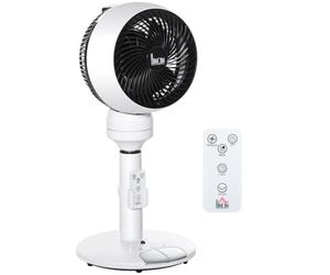 HOMCOM Standing Fan for Bedroom 28" Pedestal Fan Remote Black and White | Oscillating, Vertical Tilt, 3 Speeds, Adjustable Height, 7H Timer, Foot Button