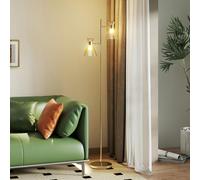 HOMCOM Standing Lamp with Adjustable Dual Head, Modern Floor Lamp, Gold Tone - Bulb not included - Metal, glass - Floor lamp