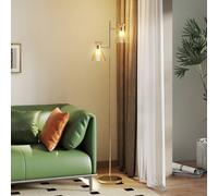 HOMCOM Floor Lamp with Adjustable Dual Head, Modern Standing Lamp with Floral Glass Shades and Foot Switch for Living Room Bedroom, E27 Socket, Bulb Not Included, Gold Tone