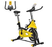 HOMCOM Stationary Exercise Bike w/ 6kg Flywheel, LCD Monitor, Adjustable Resistance, Pad & Bottle Holder, for Indoors, Gyms, Offices, Cardio Workout - Yellow