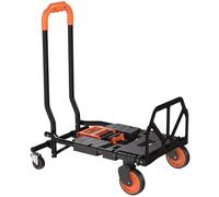 HOMCOM Steel 2-in-1 Folding Hand Truck on Wheels, Foldable Trolley with Foldable Base, 120kg, Black and Orange