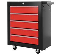 HOMCOM Steel 5-Drawer Tool Storage Cabinet Lockable with Wheels Handle 2 Keys Garage Equipment Trolley Home Work DIY Workshop Chest Red Red
