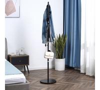 HOMCOM Steel Coat Rack Hall Tree with 8 Hooks Marble Base for Clothes Hats Bags in Black HOMCOM Black