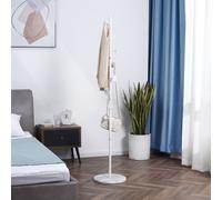 HOMCOM Steel Coat Rack Hall Tree with 8 Hooks Marble Base for Clothes Hats Bags in White HOMCOM White
