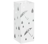 HOMCOM Steel Umbrella Stand, Square Holder with 4 Hooks and Removable Drip Tray, Hollowed Basket for Hallway, White
