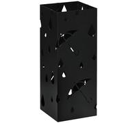 HOMCOM Metal Umbrella Stand, Square Umbrella Basket with 4 Hooks and Drip Tray, black