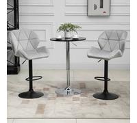 HOMCOM Stool Set of 2 Fabric Adjustable Height Armless Counter Chairs in Light Grey HOMCOM Light Grey