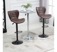 Bar Stools Set Of 2 Brown Adjustable Height Swivel Bar Chairs In PU Leather With Backrest & Footrest - Home Living | TJ Hughes