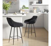 Homcom Stools Set Of 2, Velvet-Touch Fabric Counter Height Bar Chairs In Dark Grey Dark Grey One Size