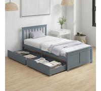 HOMCOM Storage Bed with 2 Drawers, Headboard, Wood Slat Support, Grey