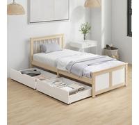 Homcom Storage Bed With 2 Drawers, Headboard, Wood Slat Support, Natural