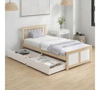 HOMCOM Storage Bed with 2 Drawers, Headboard, Wood Slat Support, Natural