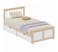 Homcom Storage Bed With 2 Drawers, Headboard, Wood Slat Support, Natural