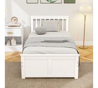 HOMCOM Storage Bed with 2 Drawers, Pine Wood Bed Frame, 90 x 190 cm, White