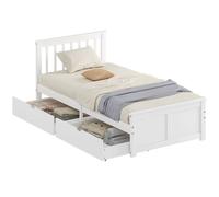 HOMCOM Storage Bed with 2 Drawers, Pine Wood Bed Frame, 90 x 190 cm, White | Size: Single HOMCOM White Single