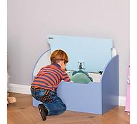 HOMCOM Kids Wooden Toy Box Children Storage Chest Bench Organiser Bedroom Blue - Blue - 60 x 30 x 50cm