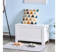 HOMCOM Lift Top Storage Chest with Lid, Safety Hinges, Blanket Box, White