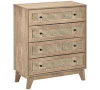 HOMCOM Chest Of Drawers, 4 Drawer Unit Storage Organiser With Rattan Element, Brown