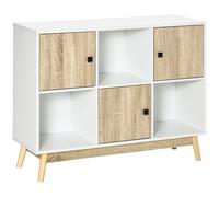 HOMCOM Storage Cabinet, Bookcase, Display Shelf with 6 Storage Cubes & Doors for Dining Room, Living Room, Natural