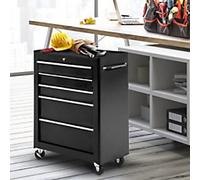 HOMCOM 5-Drawer Lockable Steel Tool Storage Cabinet with Wheels Handle - H82.5 x L61.5cm