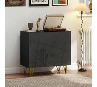 HOMCOM High Gloss Storage Cabinet with 2 Doors, Adjustable Shelf, Hairpin Legs in Black HOMCOM Black