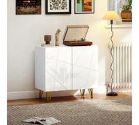 Homcom High Gloss Storage Cabinet With 2 Doors, Adjustable Shelf, Hairpin Legs In White White One Size