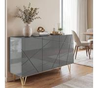 HOMCOM Storage Cabinet, Sideboard with Adjustable Shelves, High Gloss Grey