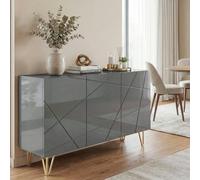 HOMCOM Storage Cabinet, Sideboard with Adjustable Shelves, High Gloss Grey - High gloss - Storage cabinet - High gloss grey