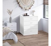 HOMCOM Chest Of 4 Drawers With Metal Rails Anti Tip White And Silver, White