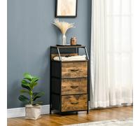 HOMCOM Industrial Storage Cabinet, Fabric Chest of Drawers with Display Shelves, 3 Drawers Storage Unit for Living Room, Rustic Brown