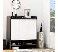 HOMCOM Modern Shoe Cabinet with High Gloss White Doors and Open Shelves - Grey