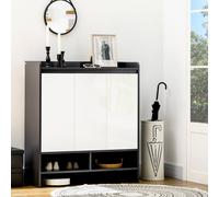 HOMCOM Modern Storage Cabinet With High Gloss White Doors For 24 Pairs Of Shoes, Grey