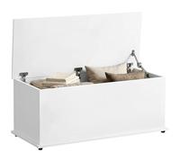 HOMCOM Storage Chest, Large 113L Blanket Box, Shoe Bench with Safety Hinged Lid, Storage Trunk, Bed End Bench for Bedroom, Hallway, Living room, Playroom, 100 x 40 x 40cm, White