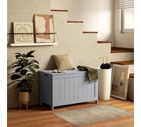 HOMCOM Storage Chest, Modern Storage Trunk with 2 Safety Hinges & Cut-out Handles, Wooden Toy Box for Living Room, Entryway, 76 x 40 x 48 cm in Grey HOMCOM Grey 76 x 40 x 48 cm