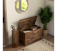Homcom Storage Chest With 2 Safety Hinges, Storage Bench, Rustic Brown