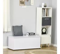 HOMCOM Storage Chest With Lid, 113L Storage Box, Rustic Brown - White