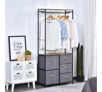 Homcom Storage Coat Rack Hallway Bedroom Organiser Shelves W/ Hanger, 5 Drawer
