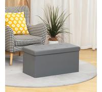 HOMCOM Storage Ottoman Bench, 89L PU Leather Folding Foot Rest, Black - 1 - Storage Ottoman - Grey