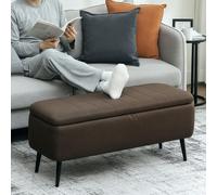 HOMCOM Storage Ottoman Bench - Linen Fabric Footstool with Steel Legs - Dark brown | TJ Hughes