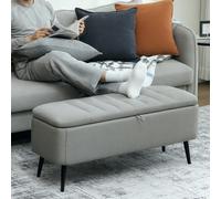 HOMCOM Storage Ottoman Bench, Linen Fabric Footstool with Steel Legs Blue - 1 - Storage Ottoman - Light Grey