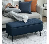 Homcom Storage Ottoman Bench, Linen Fabric Footstool With Steel Legs Blue