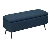 HOMCOM Storage Ottoman Bench, Linen Fabric Footstool with Steel Legs in Dark Blue HOMCOM Dark Blue