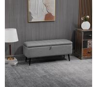 Homcom Storage Ottoman Bench, Linen Fabric Footstool With Steel Legs Grey