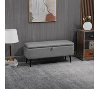HOMCOM Storage Ottoman Linen Fabric Bench With Flip Top, Grey, Grey
