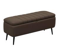 HOMCOM Storage Ottoman Bench, Linen Fabric Footstool with Steel Legs Brown, Brown