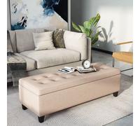 Linen Storage Ottoman Bench Padded with Tufting Hinged Lid HOMCOM Beige One Size